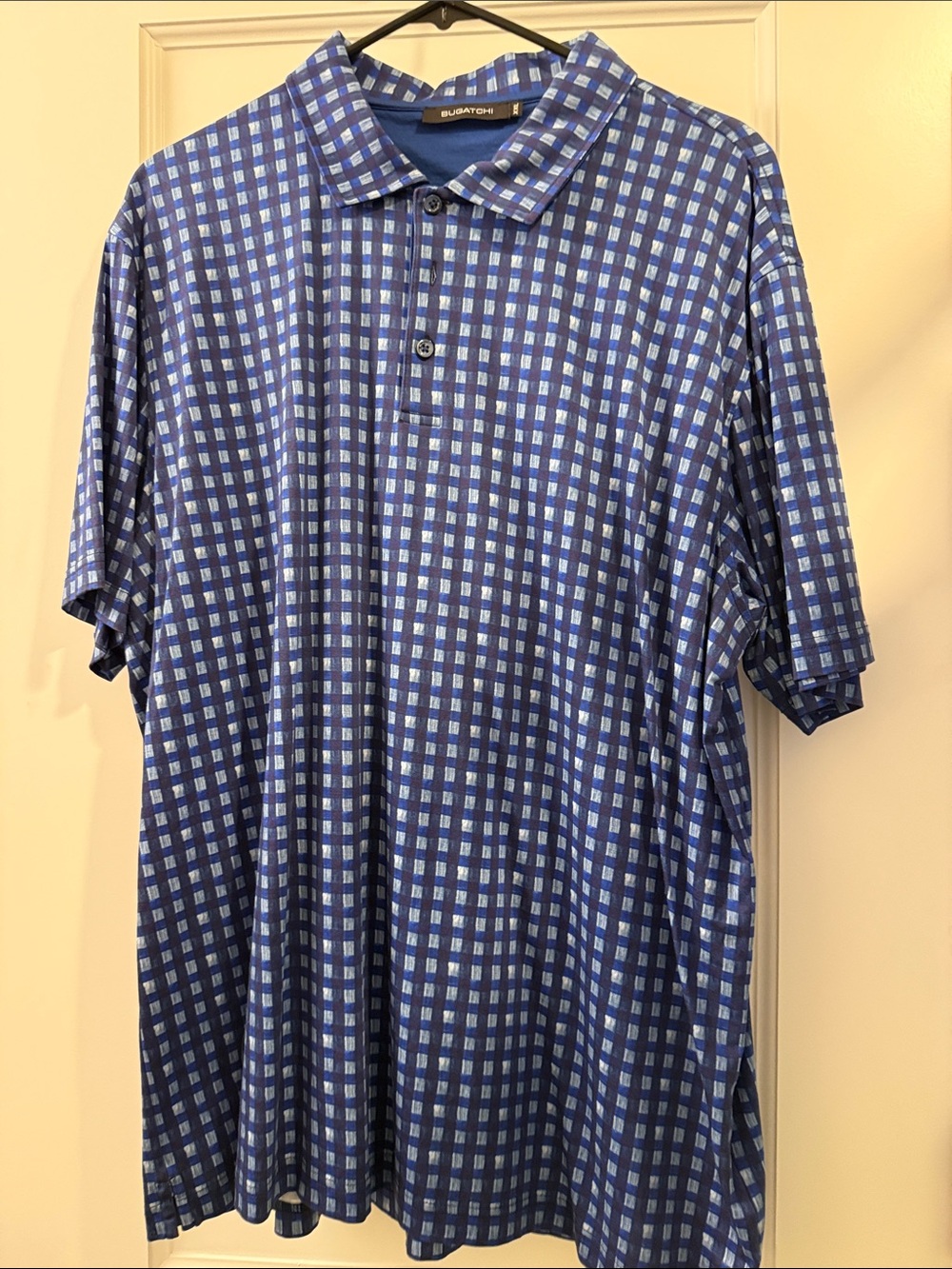Bugatchi Blue Check Performance Polo